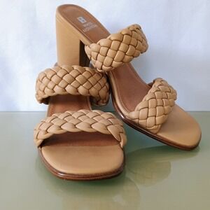 White Mountain by Far Slide Sandal Tan Leather Open Toe Block Heel Women's‎ Sz 6